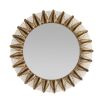 The Goldie Mirror reimagines mid-century style with lotus-like iron petals and sunburst rays plated in antique brass.