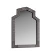 Classic Greek geometric arch frame mirror wrapped in black-washed rattan