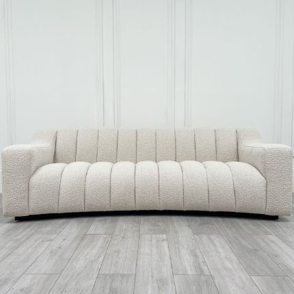 Cream Boucle sofa with deep ridging and minor marks to the upholstery
