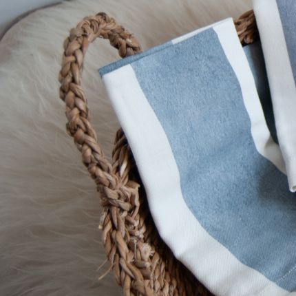 Wide Striped Linen Napkin - Blue - Set of 4