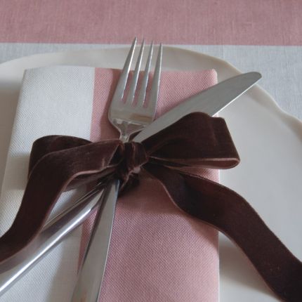 Wide Striped Linen Napkin - Pink - Set of 4