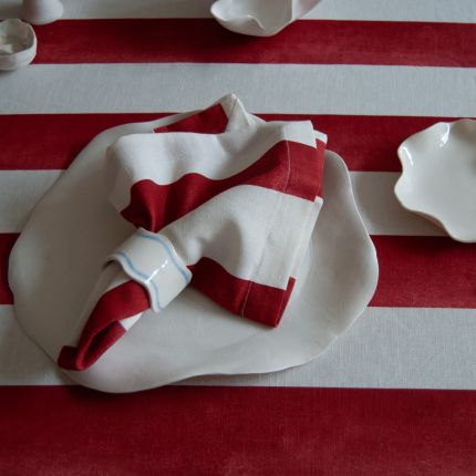 Wide Striped Linen Napkin - Red - Set of 4