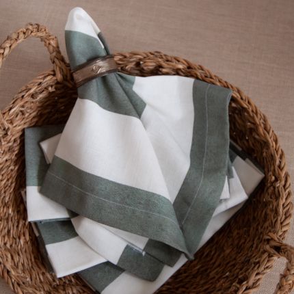 Wide Striped Linen Napkin - Sage - Set of 4