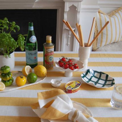 Large Rectangle Tablecloth Ruffle - Yellow Stripe